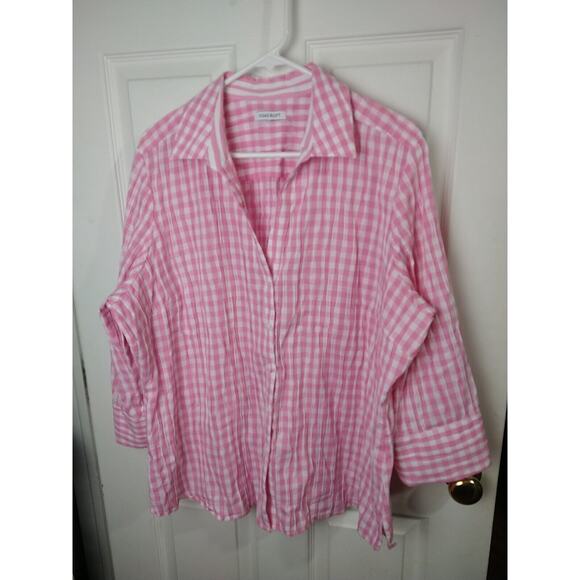 Foxcroft Woman 2X Button Up Pandora Pink White Gingham Cotton Blend - Picture 1 of 8